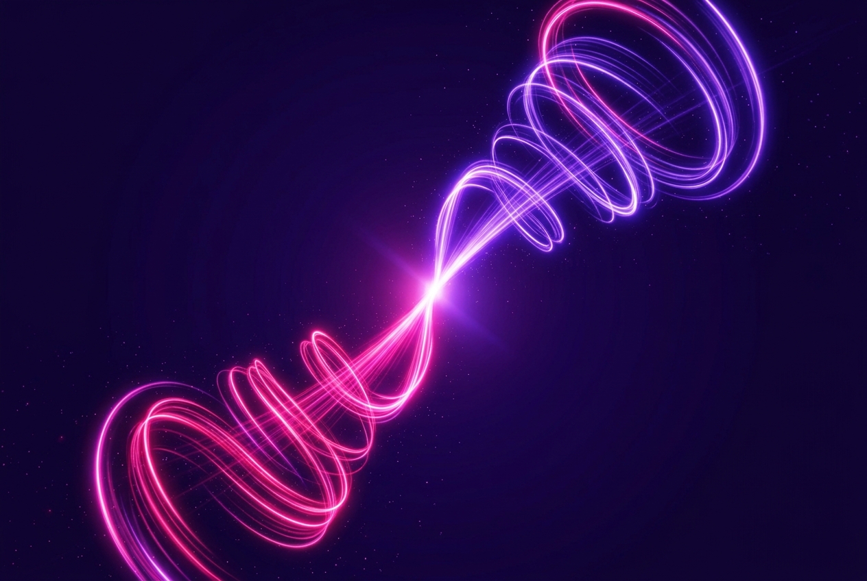 Two streams of light meeting at a bright central point
